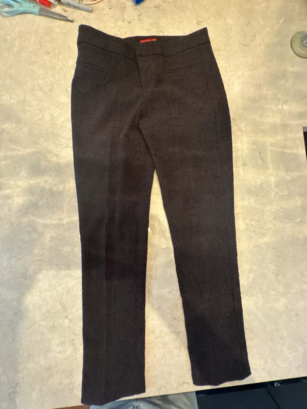 Elle Black Tonal Paisley Jacquard Pants Size 6